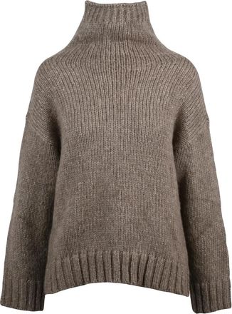 Alpha Studio High Neck Sweater With Lam&eacute; Inlay And Relaxed Fit