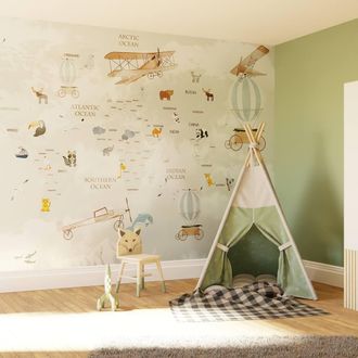 Superfresco Easy Around the World Sage Print To Order 3m x 2.8m Mural in Green