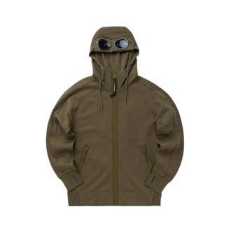 C.P. Company Zip-throughs, male, Green, Size: L Diagonal Raised Fleece Goggle Sweatshirt
