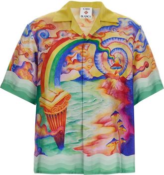 Casablanca Short Sleeve Shirts, male, Multicolor, S, Nature Teacher Print Silk Shirt