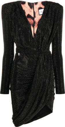 Philipp Plein crystal-embellished V-neck minidress - women - Cotton/Polyester/Elastane - M - Black