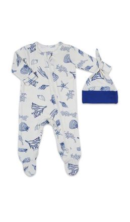 Everly Grey Jersey Long Sleeve Footie & Hat Set in Coastal at Nordstrom, Size Newborn