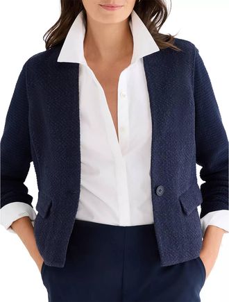 Nic+Zoe Weave Mix Collarless Jacket In Dark Indigo