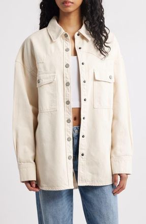 Hidden Jeans Oversize Western Denim Shirt in Khaki at Nordstrom, Size X-Small