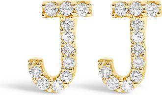 House of Brilliance 10K Gold 1/10 Cttw Diamond Initial A to Z Stud Earring