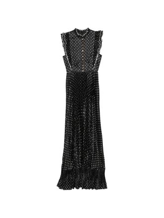 Self Portrait Black Polka Dot Frill Maxi Dress