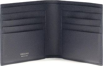 Ferragamo Mens Leather Wallet New Navy Calf Umbrellas