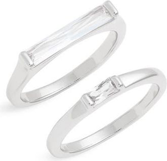 Nordstrom Set of 2 Cubic Zirconia Baguette Rings in Clear- Silver at Nordstrom, Size 9