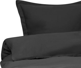 Beliani Duvet Cover and Pillowcase Set Black Sateen Cotton 200 x 200 cm Modern Bedroom PARKROSE