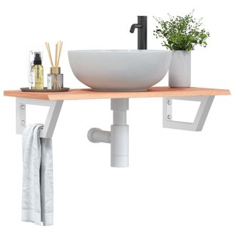 Berkfield Home Basin Shelf Wall Mounted Steel & Solid Wood Oak in Brown
