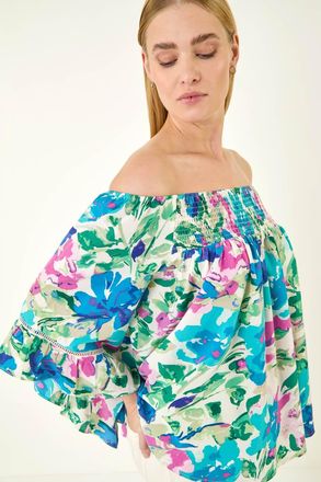 Roman Floral Print Bardot Top