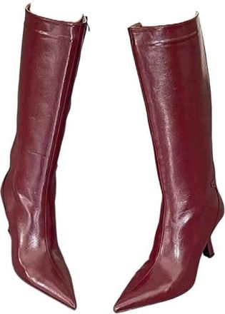 Generic Women Winter Leather Boots High Heel Side Zipper Warm Lined Elegant Party Long Boot