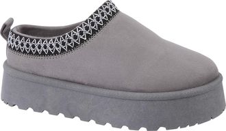 Shoes By Emma Womens Platform Chunky Sole Faux Suede Fleece and Faux Fur Lined Braided Trim Mule Slipper Boots (Grey, UK Footwear Size System, Adult, Women, Numeric