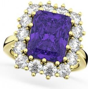 Allurez Emerald Cut Lab Tanzanite & Diamond Lady Di Ring 14k Yellow Gold 5.68ct