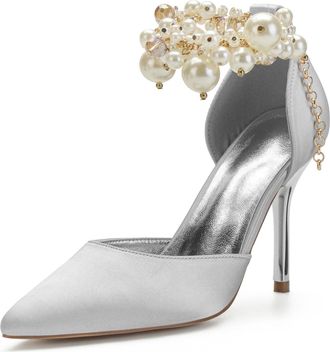 Miyoopark Womens High Heel Wedding Shoes Beaded Elegant Formal Party Pumps M528 Silver UK 7.5