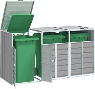 vidaXL Cobertizo De 3 Contenedores Basura Acero Gris 216x81x115 Cm Vidaxl