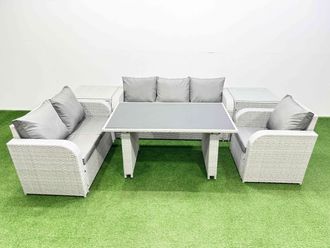 Fimous Rattan Outdoor Sofa Set with 2 Side Tables Light Grey 6 Seater
