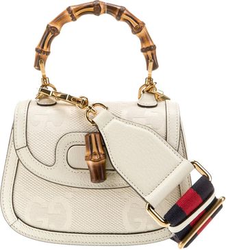 Gucci Bamboo 1947 Top Handle Bag Jumbo Gg Canvas White Canvas Bag (Pre-Owned)