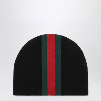Gucci Cappello nero in lana con nastro Web