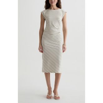 AG - Adriano Goldschmied Aja Ruched Stripe T-Shirt Midi Dress in Powder/spruce Green at Nordstrom, Size X-Small