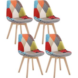Woltu Set di 4 Sedie da Pranzo Rivestito in Tessuto di Lino, Patchwork