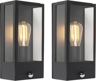QAZQA Moderno Set De 2 Apliques De Pared Exteriores Negros Con Detector De Movimiento - Rotterdam Acero Inoxidable /vidrio Rectangular Adecuado Para Led Max