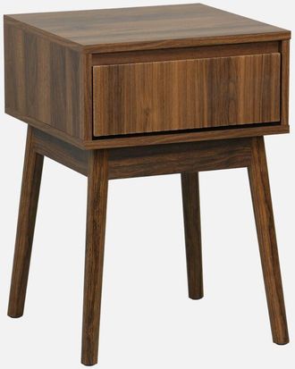 Sweeek Sweeek - Mesita Decorativa De Madera 1 Caj&oacute;n, Linear, Madera De Nogal, 39x39x55.4 Cm