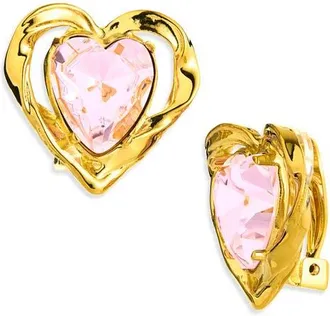 Oscar De La Renta Heart Stone Crystal Earrings in Rose at Nordstrom