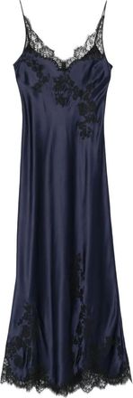 Carine Gilson Nachtjapon met V-hals en kanten detail - Blauw