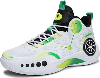 Generic Unisex Fashionable Basketball Shoes Shock-Absorbing Anti Slip Breathable Youth Outdoor Sports Training Walking Shoes(White,4.5 UK)