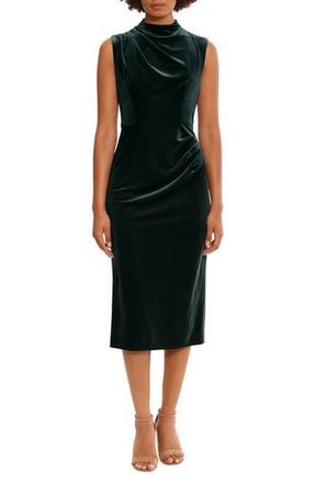 Maggy London Mock Neck Velvet Midi Dress in Hunter Green at Nordstrom Rack, Size 0