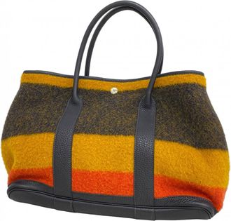 Herm&egrave;s Navy Orange Yellow Wool Tote Bag (Pre-Owned)