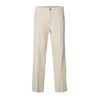Selected Straight Trousers, male, Beige, Size: XL Pantalone 196 Straight Leroy Linen Blend Pure Cashmere