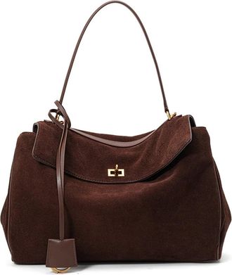 Generic Compatible For suede leather tote bag frosted cowhide large capacity shoulder kellybag(Dark coffee,35-11-23cm)