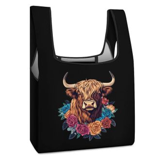Generic Highland Cow Shopping Bag Reusable Grocery Tote Bag Foldable Handbag for Travel Picnic