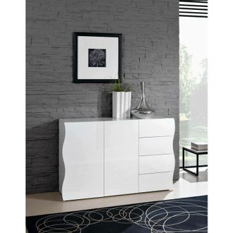 Dmora Aparador Dmarasc, Aparador De Cocina Con 2 Puertas Y 4 Cajones, Buffet De Sal&oacute;n, 100% Made In Italy, Cm 124x40h81, Blanco Brillo - Dmora