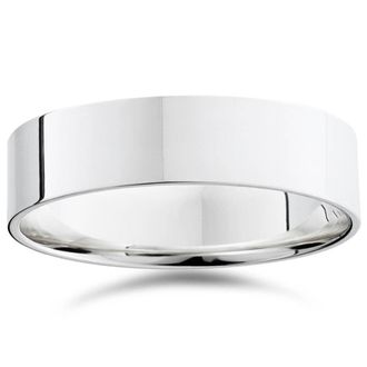 Pompeii3 14K White Gold Mens Flat Comfort Fit Plain Wedding Band Size Selectable