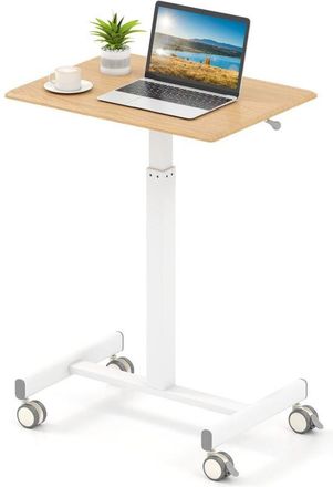 Costway Tavolino da Divano e Letto con Ruote Bloccabili, Tavolino Porta PC Regolabile in Altezza con Pistone a Gas, Ruote Lisce, Base a Forma di H