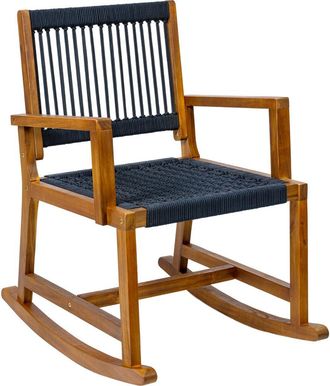 Jonathan Y Designs Laguna Coastal Casual 352-LBS Support Acacia Wood and Woven Rope Outdoor Rocking Chair in Navy at Nordstrom
