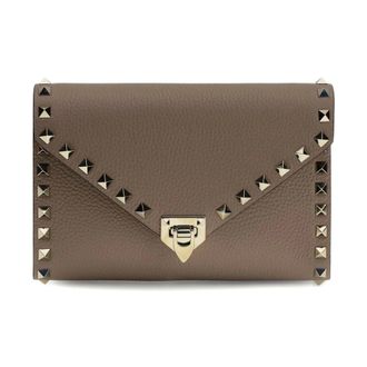 Valentino Tassen, Dames, Bruin, ONE Size, Rockstud Leren Clutch