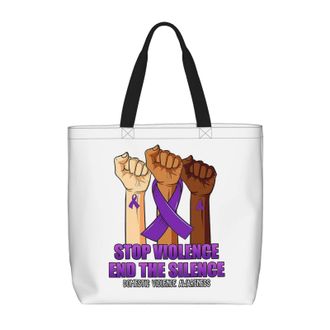 Generic Women Handbag End & Stop Domestic Violence Women Tote Bag Reusable Fashion Shopping Bags, For Wedding, School, Christmas, Holiday, Work