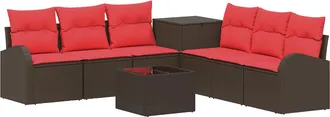 vidaXL Juego De Sof&aacute; 8 Uds. Marr&oacute;n Y Rojo Rat&aacute;n Sint&eacute;tico Y Acero Vidaxl