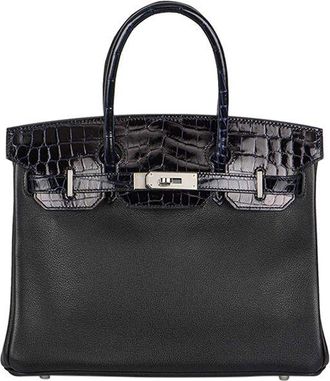 Herm&egrave;s Bleu Marine & Noir Lisse Birkin Touch 30 PHW