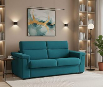 Dmora Sof&aacute; Fijo 2 Plazas Ondina, Sof&aacute; Lineal Para Sal&oacute;n, Acolchado, Desenfundable, Calidad 100% Made In Italy, 185x95 H100 Cm, Azul Claro - Dmora