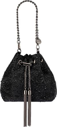 Olga Berg Mika Crystal Drawstring Top Handle Bag in Black at Nordstrom