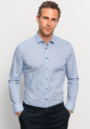 Olymp Businesshemd OLYMP No. Six super slim, Herren, Gr. 46, N-Gr, blau (bleu), Web, Obermaterial: 97% Baumwolle, 3% Elastolefin, 2-Knopf-Manschette, Hemden