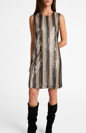 Santorelli Aretha Sleeveless Sequin Shift Dress in Sandstone at Nordstrom, Size 16