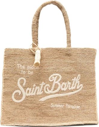 MC2 Saint Barth Tassen, Dames, Beige, ONE Size, Katoen, Vanity Border Raffia Schoudertas