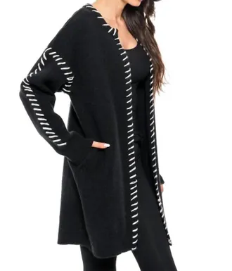ADORE Contrast Thread Detail Duster Cardigan In Black
