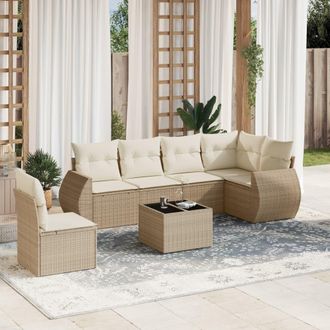vidaXL Vidaxl - Set Sof&aacute;s De Jard&iacute;n 7 Piezas Y Cojines Rat&aacute;n Sint&eacute;tico Beige